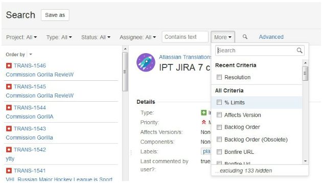 JIRA keresés